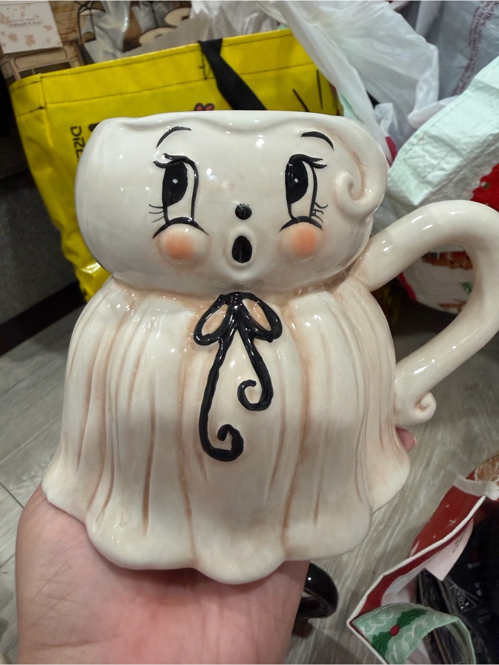 Cute Cream Ceramic Johanna Parker Ghost Mug with Black Accent